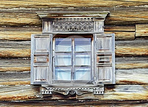 Window in an old wooden village house