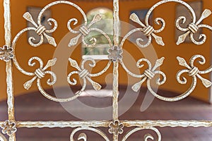 Window with ornate metal bars
