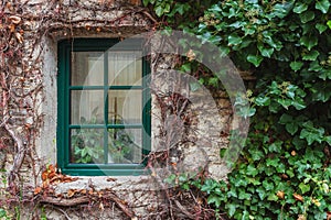 Window overgrown with ivy