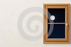 A window overlooking the moon and stars. Space for text.
