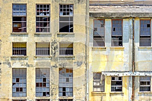 Window pattern and symmetry of a derelict building.