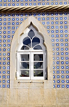 Window from Pena-Sintra National Palace, Blue Glaze Tiles Wall photo