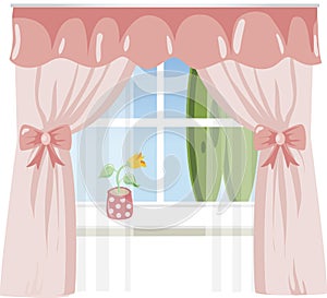 Window with pink curtains