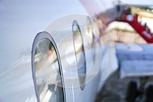 The window of the plane taken from the outside