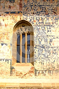 Window. Probota Monastery, medieval orthodox monastery in Moldavia, Romania