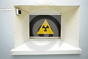 window of the radiation control post, radiation hazard sign, Chornobyl Nuclear plant