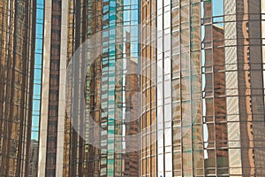 Window reflections in skyscraper, Westin Bonaventure Hotel, Los Angeles