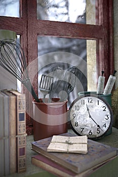 window retro items close up composition 3d illustr