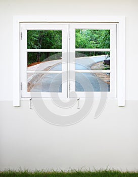 Window with right curve road view
