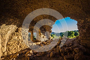 A window in the ruins of an old Arab house