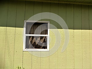 Window on shed, noon in summer