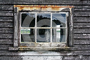 A window in a shed that`s well overdue some maintenance