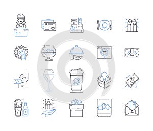 Window shopping line icons collection. Browsing, Strolling, Gazing, Observing, Surveying, Perusing, Analyzing vector and