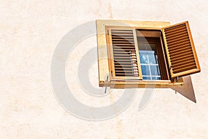 Window shutters on an old european style building, architectural