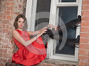 On a window sill