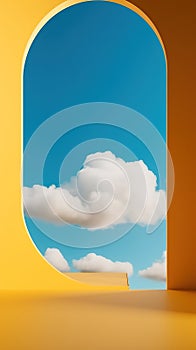 Window in the sky. Abstract background with blue sky and minimal display background.