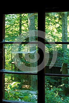 Window with spiders web in old house of Baza 20