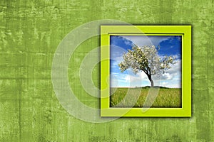 Window with spring landscape view