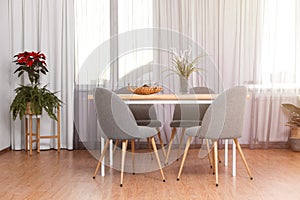 Window with stylish curtains in living room