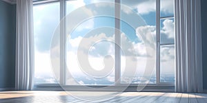 Window and sun light cast shadow on the wall, copy space blurred background