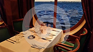Window table in a Royal Caribbean cruise ship