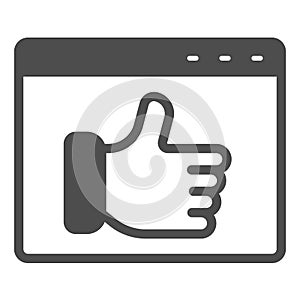 Window with thumbs up, positive feedback about website solid icon, ui concept, like vector sign on white background