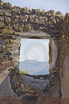 Window to Vesuvius at Pompeii, Italy