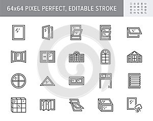 Window types line icons. Vector illustration include icon - sliding, paladian, awning, basement, transom, accordion