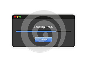 Window of user Interface. Loading 75. System download file template on white background. Vector.