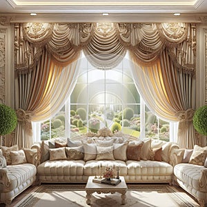 Window Valances Fabric coverings or drapes that top window tea photo