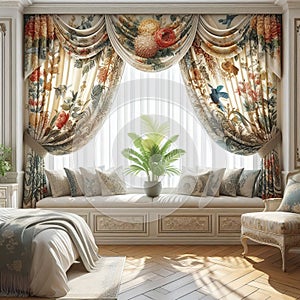 Window Valances Fabric coverings or drapes that top window tea photo