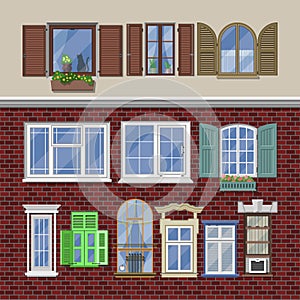 Window vector modern house view glass frame arch illustration set of windowing design windowpane arching decoration