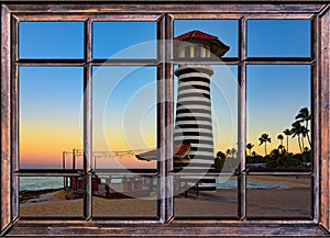 Window view of the hotel beach night