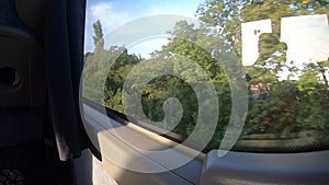 Window view of a moving bus