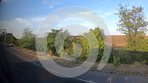 Window view of a moving bus