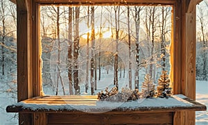 window with view snowy forest