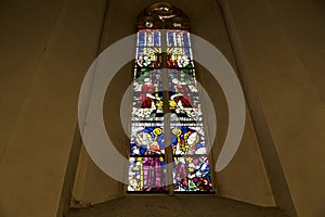 Window vitraj in the old catholic church