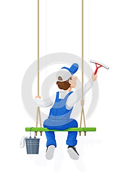 Window washer. Cleaning service. Cartoon character.