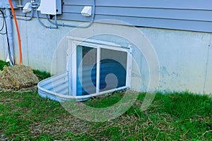 A Window well installing to basement for new house at under construction