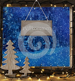 Window With Winter Forest, Willkommen Means Welcome