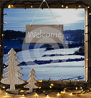 Window, Winter Landscape, Text Welcome