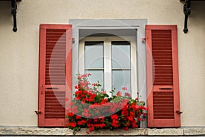 Windowbox window in Zermatt Switzerland