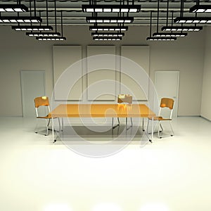 Windowless room with table and chairs