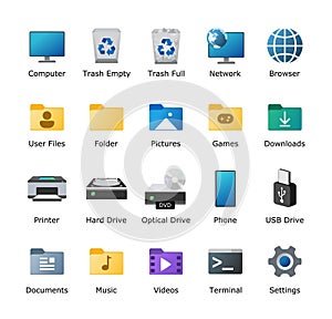 Windows 11 icons pack. Microsoft inspired desktop icon. Computer UI customization. Folder shortcuts. Vector illustration.