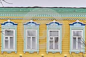 Windows with carved wooden architraves, Kazan, Russia
