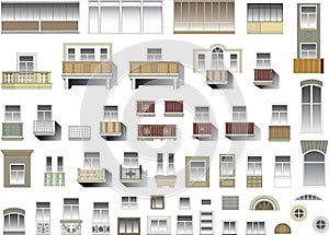 Set of windows and balconies in vector