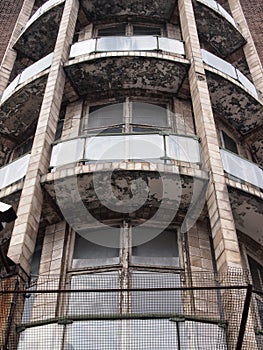 Windows in a derelict office building