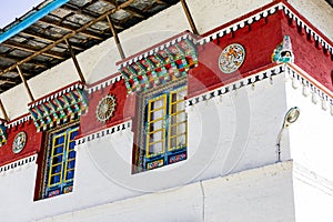 Windows detail of Tibetan Buddhism Temple in Sikkim, India