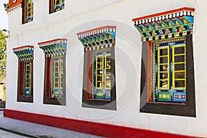 Windows detail of Tibetan Buddhism Temple in Sikkim, India