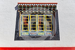 Windows detail of Tibetan Buddhism Temple in Sikkim, India